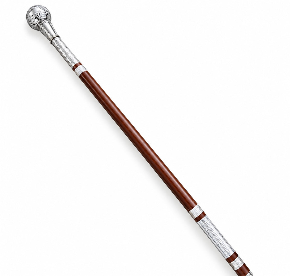 Royal Silver Handle Wooden Walking Stick (ARTICLE 017 DARK BROWN)