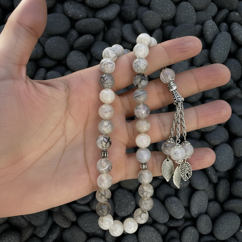 White Aqeeq Tasbih 10mm/33 Beads