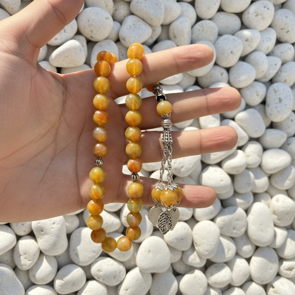 Yellow Aqeeq Tasbih 10mm/33 Beads
